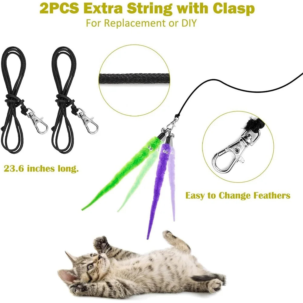 10Pcs / Set Pet Cat Toy Colorful Feather Fishing Rod Caterpillar Bell Replaceable Head Cat Teaser Wand - 3