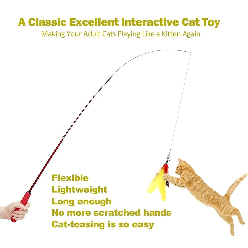 10Pcs / Set Pet Cat Toy Colorful Feather Fishing Rod Caterpillar Bell Replaceable Head Cat Teaser Wand - 4