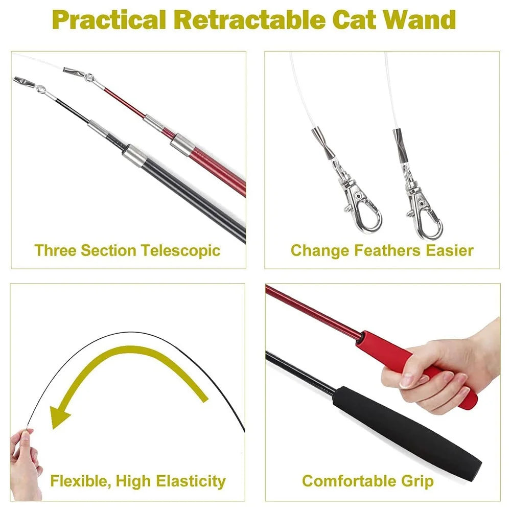 10Pcs / Set Pet Cat Toy Colorful Feather Fishing Rod Caterpillar Bell Replaceable Head Cat Teaser Wand - 5