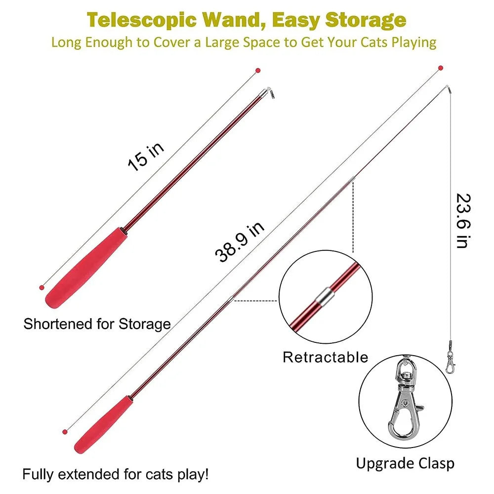 10Pcs / Set Pet Cat Toy Colorful Feather Fishing Rod Caterpillar Bell Replaceable Head Cat Teaser Wand - 6