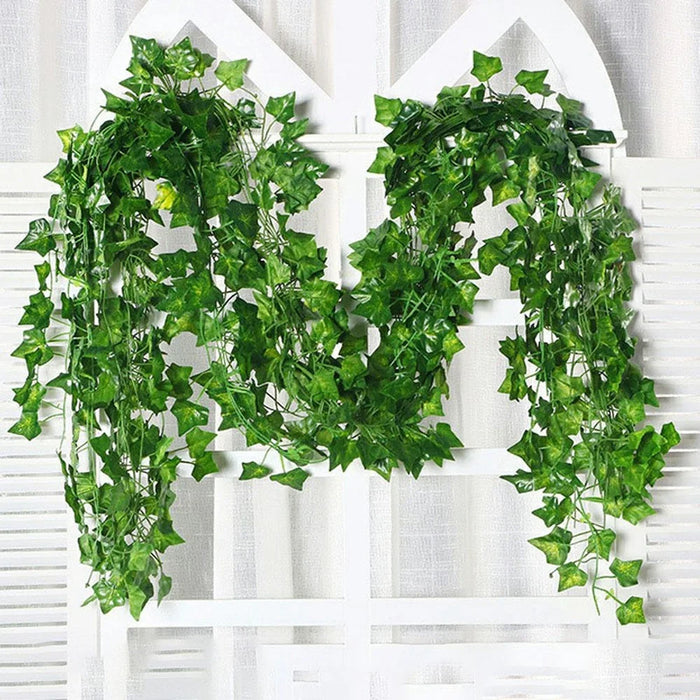 12Pcs 2.1m Simulation Leaves Rattan Plastic Green Vine Artificial Plant Wall Decoration - Ivy - 1
