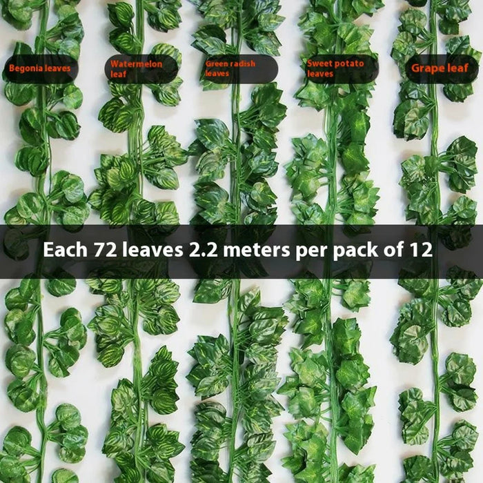 12Pcs 2.1m Simulation Leaves Rattan Plastic Green Vine Artificial Plant Wall Decoration - Ivy - 2