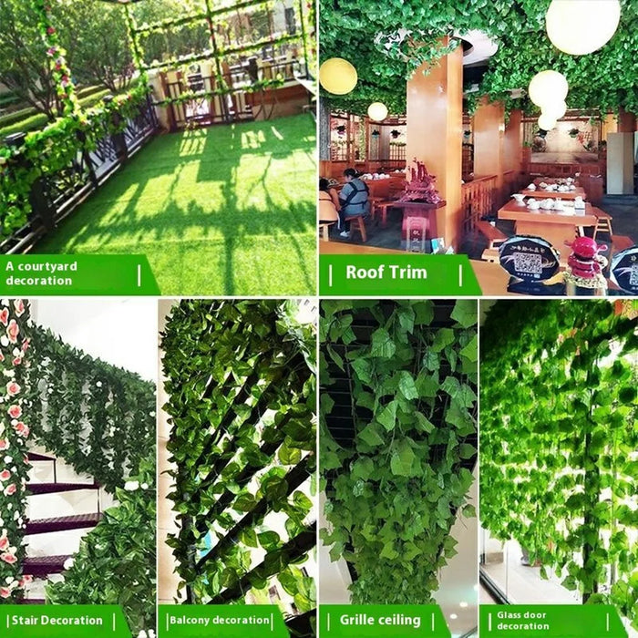 12Pcs 2.1m Simulation Leaves Rattan Plastic Green Vine Artificial Plant Wall Decoration - Ivy - 3