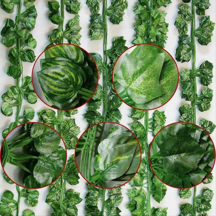 12Pcs 2.1m Simulation Leaves Rattan Plastic Green Vine Artificial Plant Wall Decoration - Ivy - 4