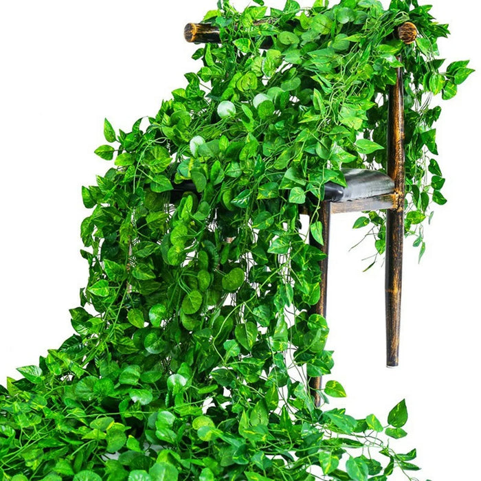 12Pcs 2.1m Simulation Leaves Rattan Plastic Green Vine Artificial Plant Wall Decoration - Ivy - 5