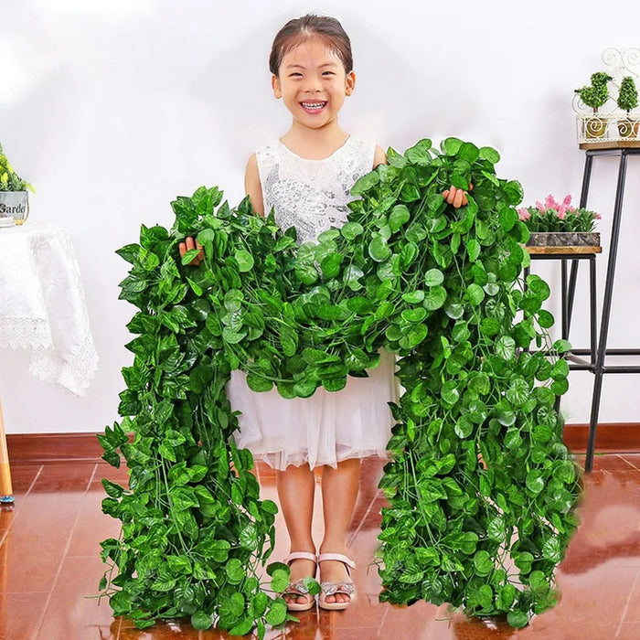 12Pcs 2.1m Simulation Leaves Rattan Plastic Green Vine Artificial Plant Wall Decoration - Ivy - 6