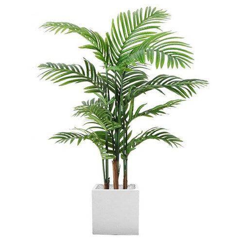 120cm Simulated Indoor Potted Green Plant Fake Areca Palm Living Room Floor Ornament, with White Square Pot - 1
