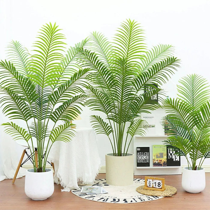 120cm Simulated Indoor Potted Green Plant Fake Areca Palm Living Room Floor Ornament, with White Square Pot - 2