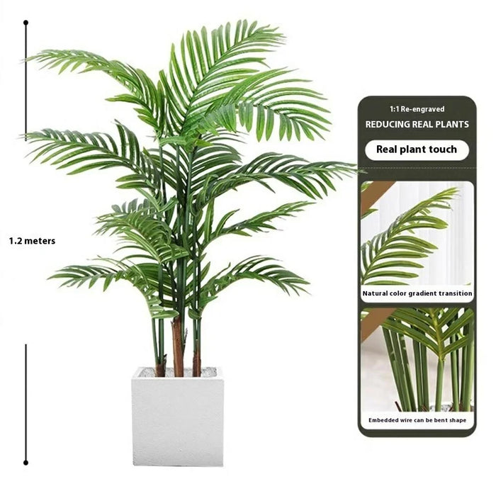 120cm Simulated Indoor Potted Green Plant Fake Areca Palm Living Room Floor Ornament, with White Square Pot - 6