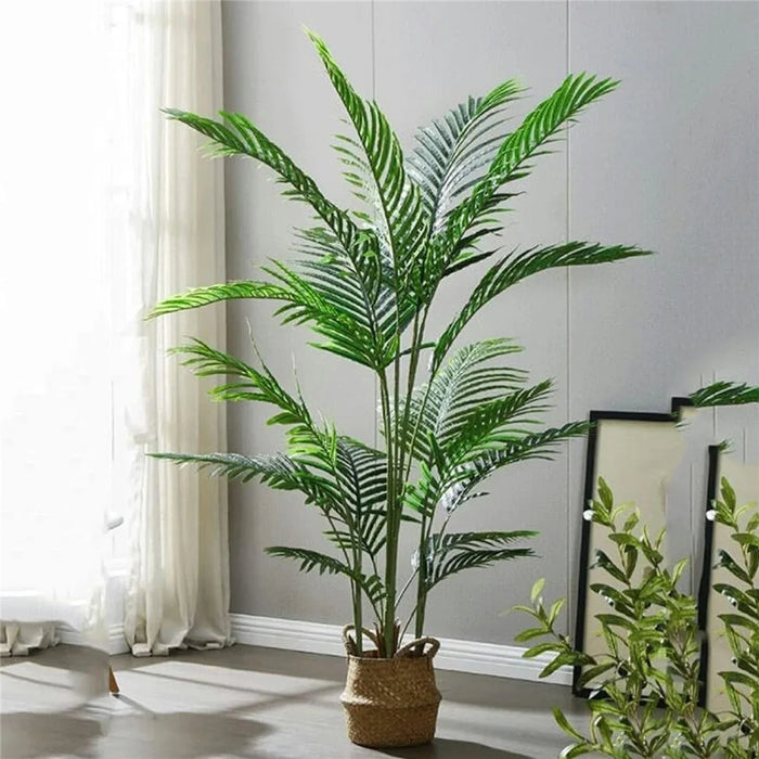 120cm Simulated Indoor Green Plant Fake Areca Palm Living Room Floor Ornament, with Woven Basket - 2