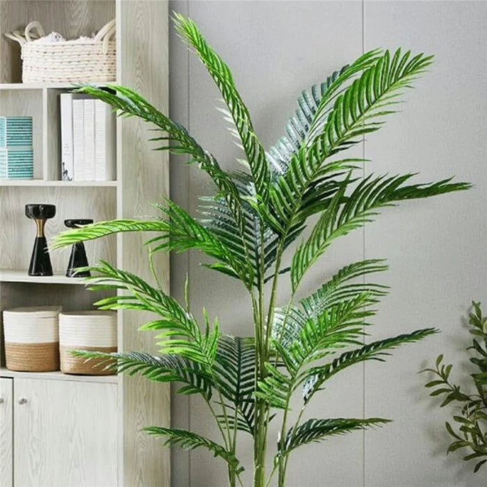 120cm Simulated Indoor Green Plant Fake Areca Palm Living Room Floor Ornament, with Woven Basket - 3