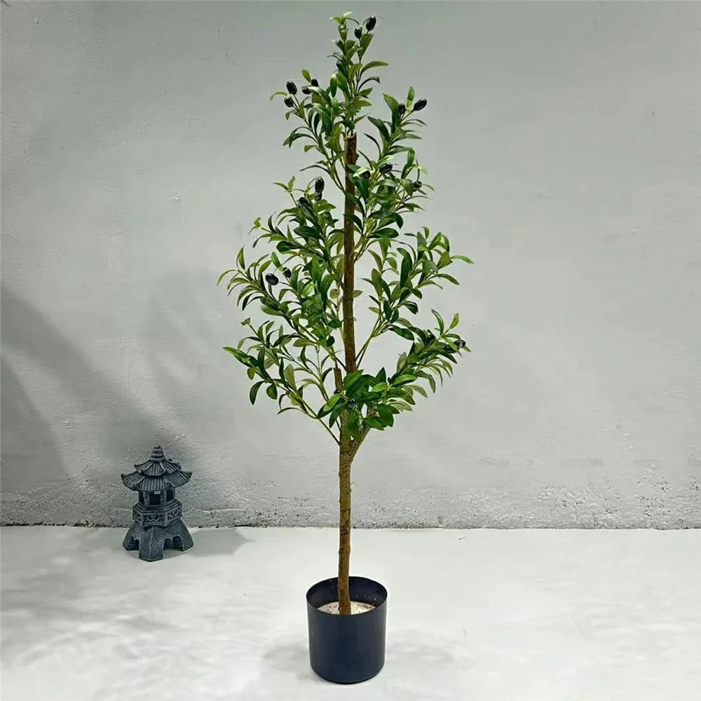 120cm Artificial Olive Tree Natural Wood Trunk Simulated Potted Plant Home Floor Decoration - 1