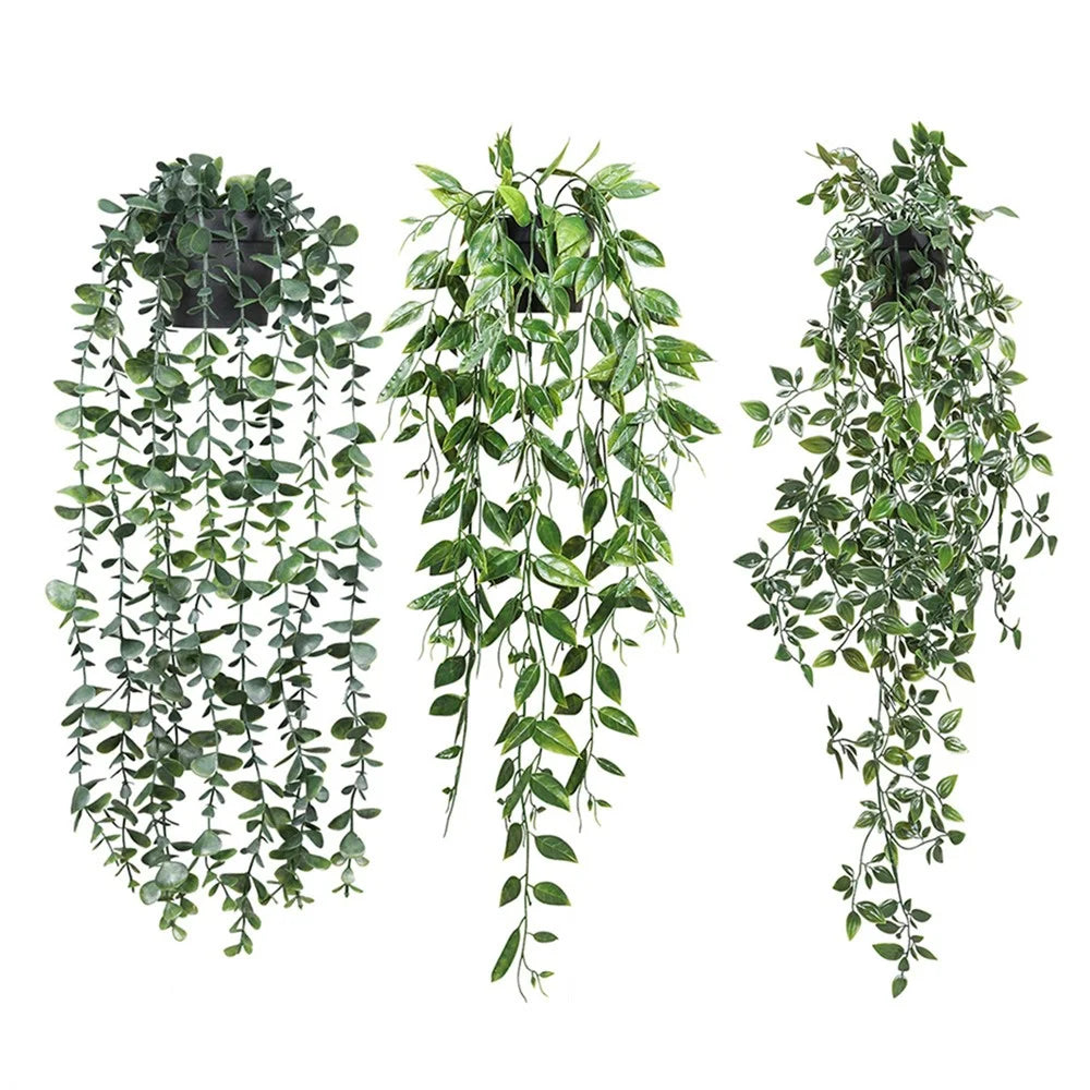 3Pcs / Set Hanging Potted Plant Simulation Eucalyptus Leaves Bonsai Home Decoration - TZ078-E+Green - 1
