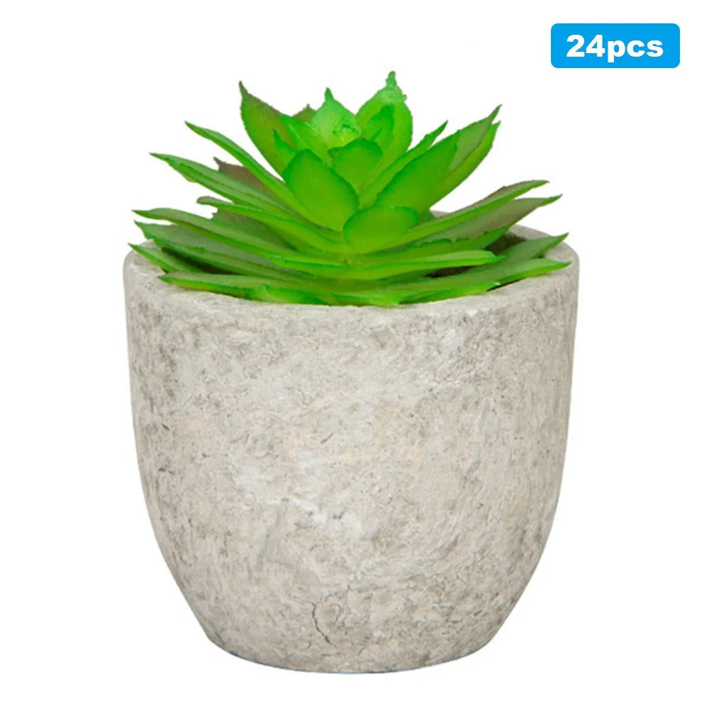 24Pcs Simulation Succulents Evergreen Mini Bonsai Fake Potted Plant Desktop Decor - DZ003 - 1