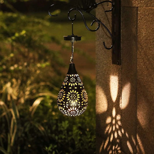 Solar Outdoor Garden Fence Hanging Light Waterproof Daisy Design Metal LED Hanging Lamp - 1