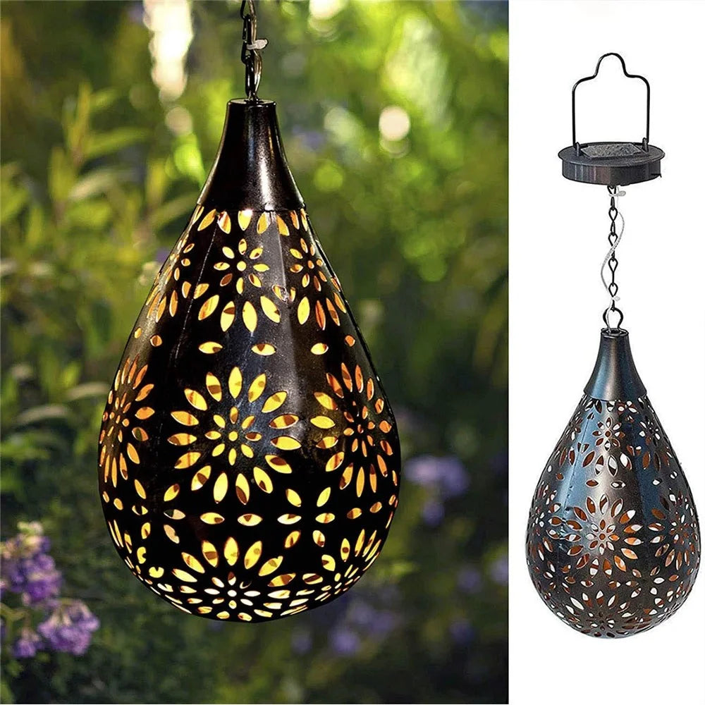 Solar Outdoor Garden Fence Hanging Light Waterproof Daisy Design Metal LED Hanging Lamp - 3