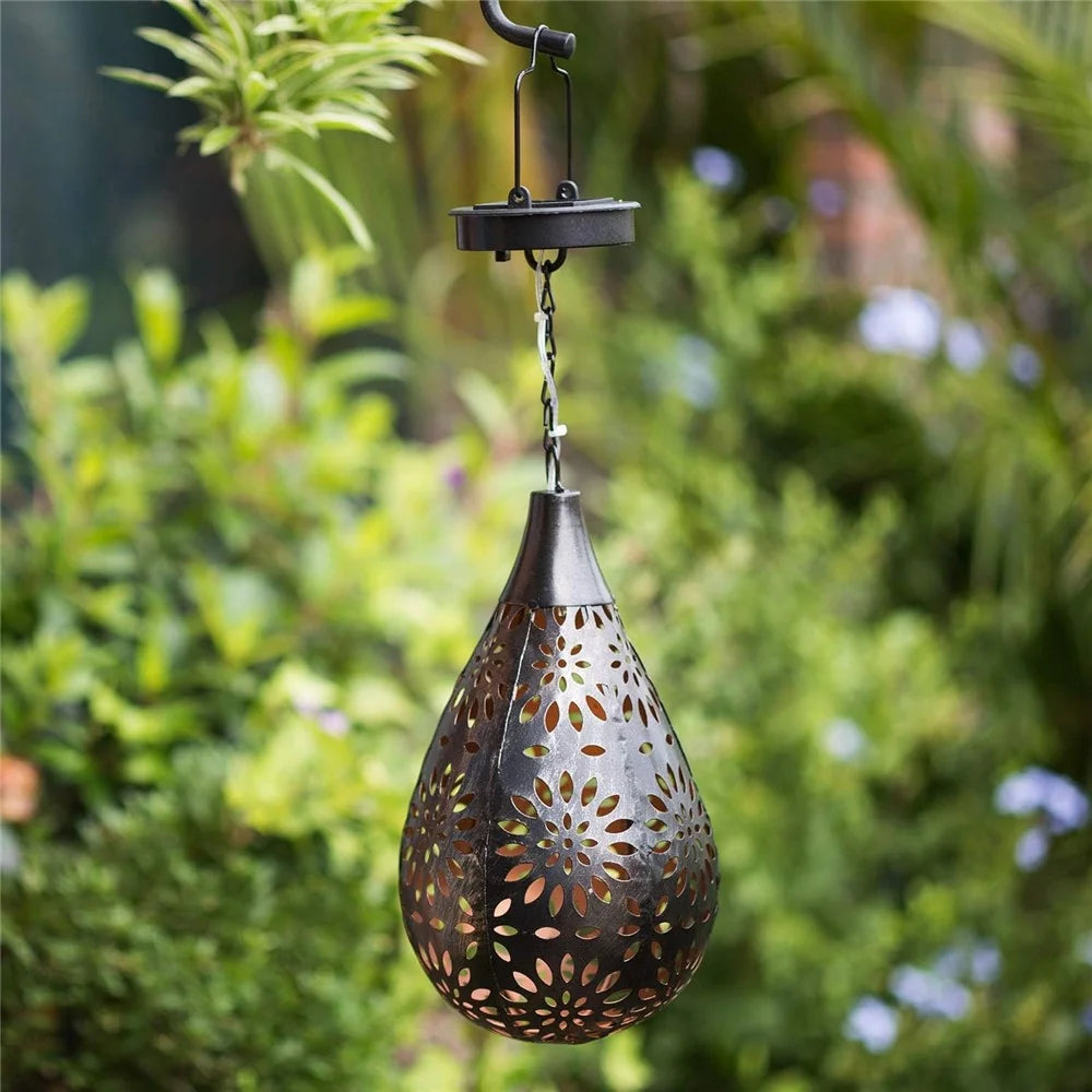 Solar Outdoor Garden Fence Hanging Light Waterproof Daisy Design Metal LED Hanging Lamp - 4