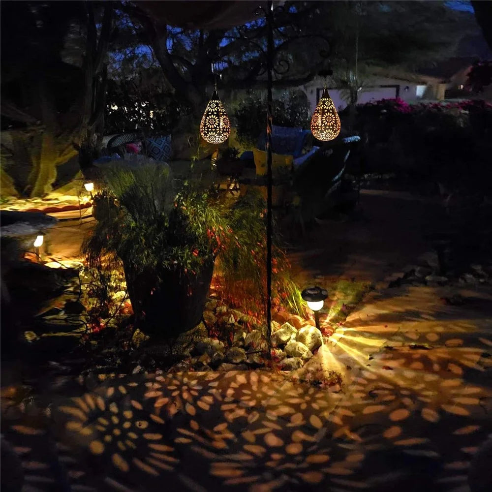 Solar Outdoor Garden Fence Hanging Light Waterproof Daisy Design Metal LED Hanging Lamp - 5