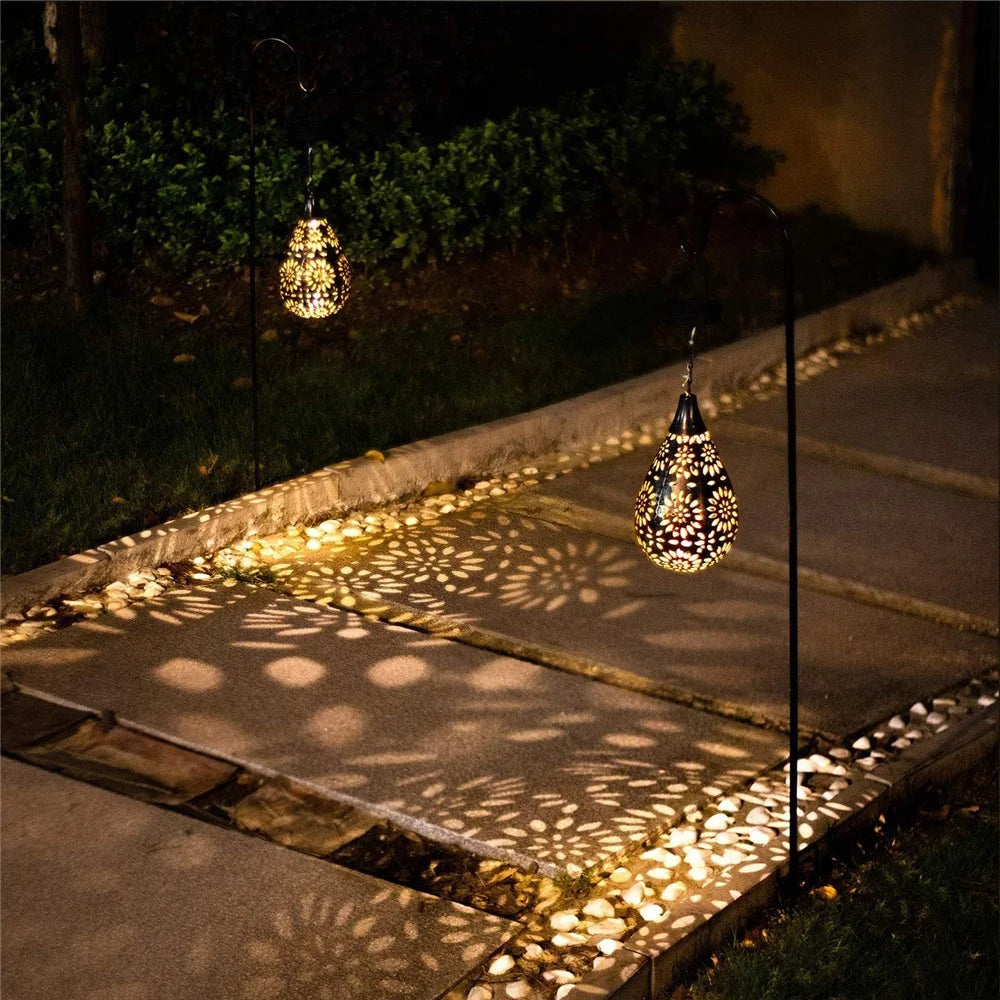 Solar Outdoor Garden Fence Hanging Light Waterproof Daisy Design Metal LED Hanging Lamp - 6