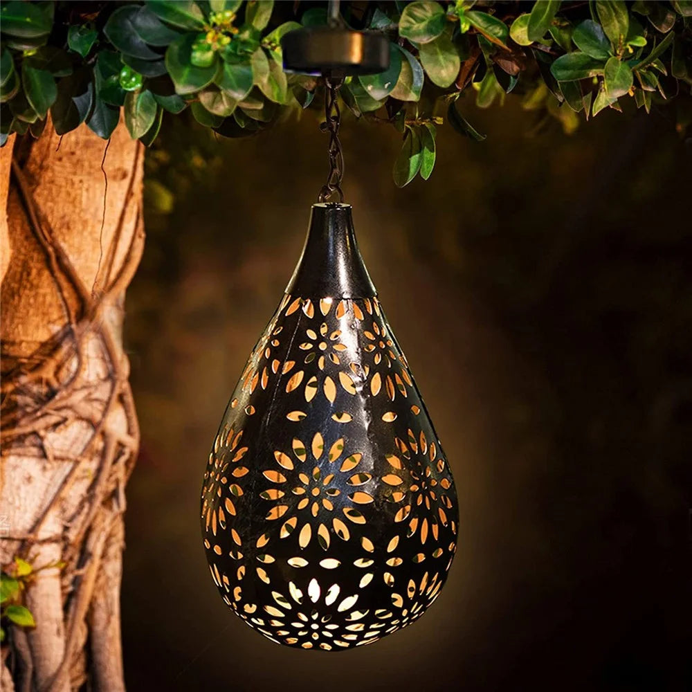 Solar Outdoor Garden Fence Hanging Light Waterproof Daisy Design Metal LED Hanging Lamp - 7