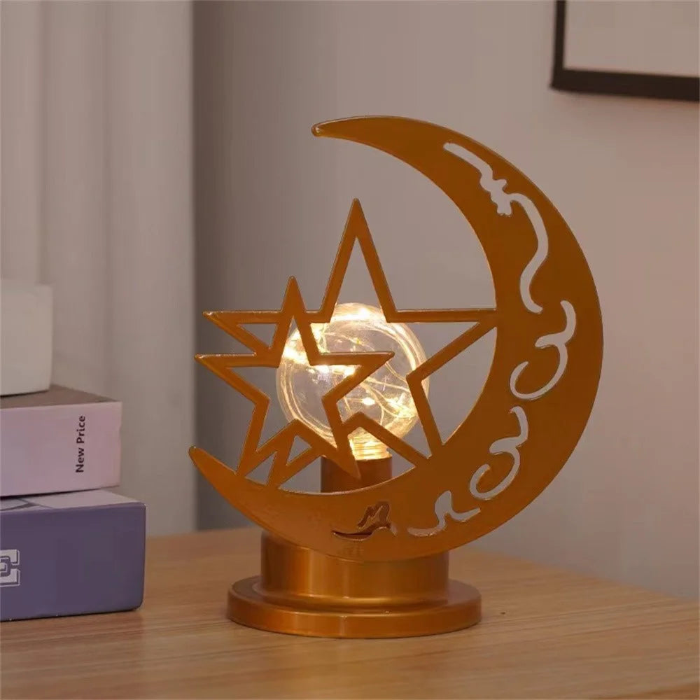LED Night Light Battery Powered Operated Lamp Parties Home Decor Iron Desk Lamp - Stars and Moon - 2