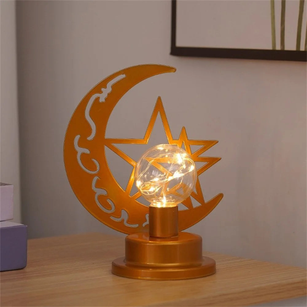 LED Night Light Battery Powered Operated Lamp Parties Home Decor Iron Desk Lamp - Stars and Moon - 3