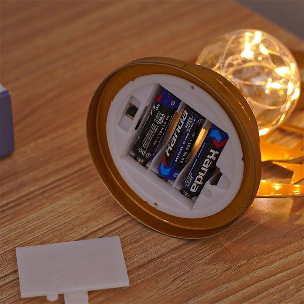 LED Night Light Battery Powered Operated Lamp Parties Home Decor Iron Desk Lamp - Stars and Moon - 4