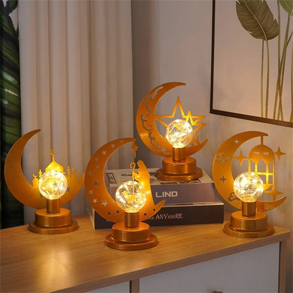 LED Night Light Battery Powered Operated Lamp Parties Home Decor Iron Desk Lamp - Stars and Moon - 5