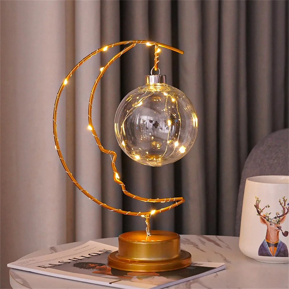 LED Moon Shape Lamp Romantic Iron Desk Lamp Ambient Lighting Night Light - Plastic Balls - 2