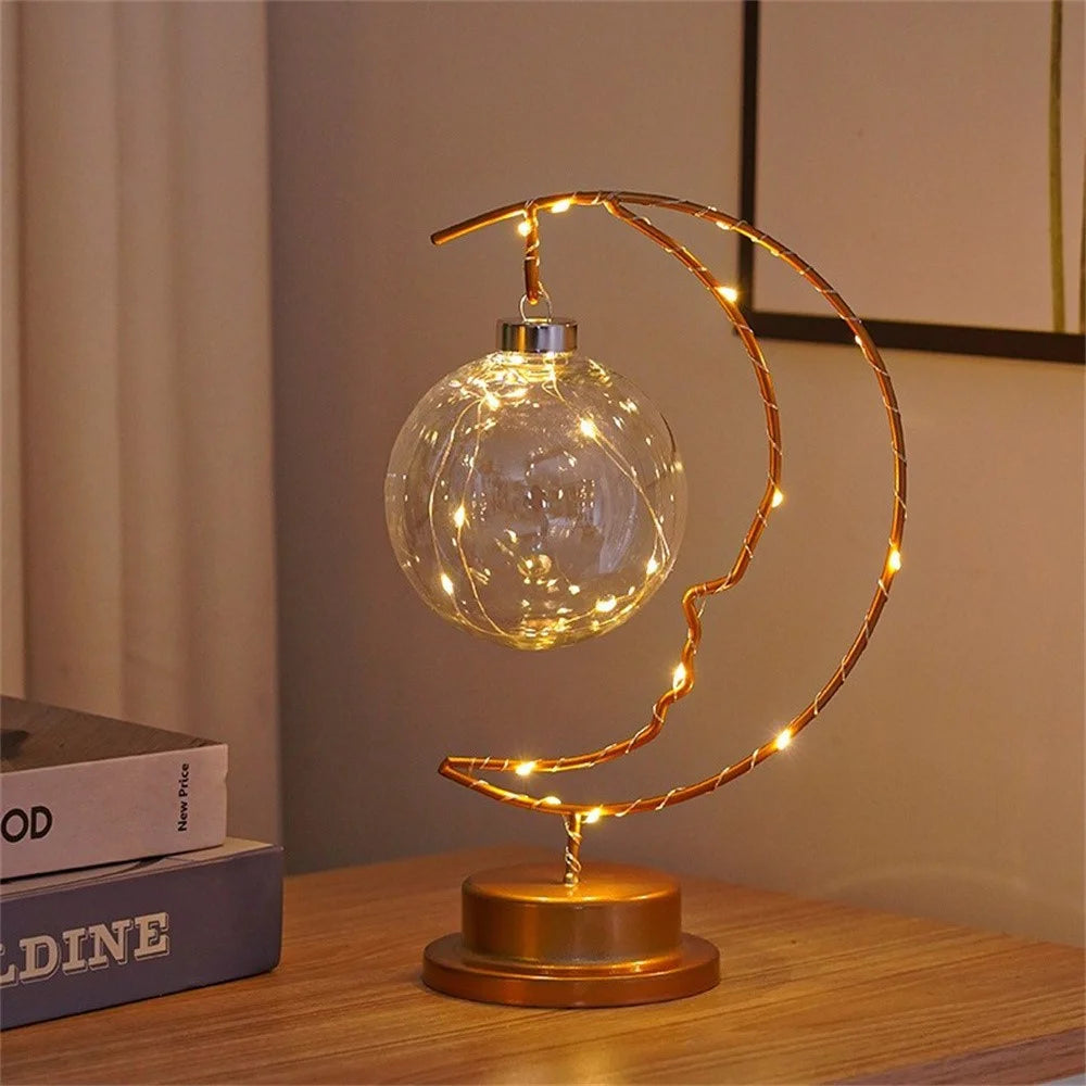 LED Moon Shape Lamp Romantic Iron Desk Lamp Ambient Lighting Night Light - Plastic Balls - 3