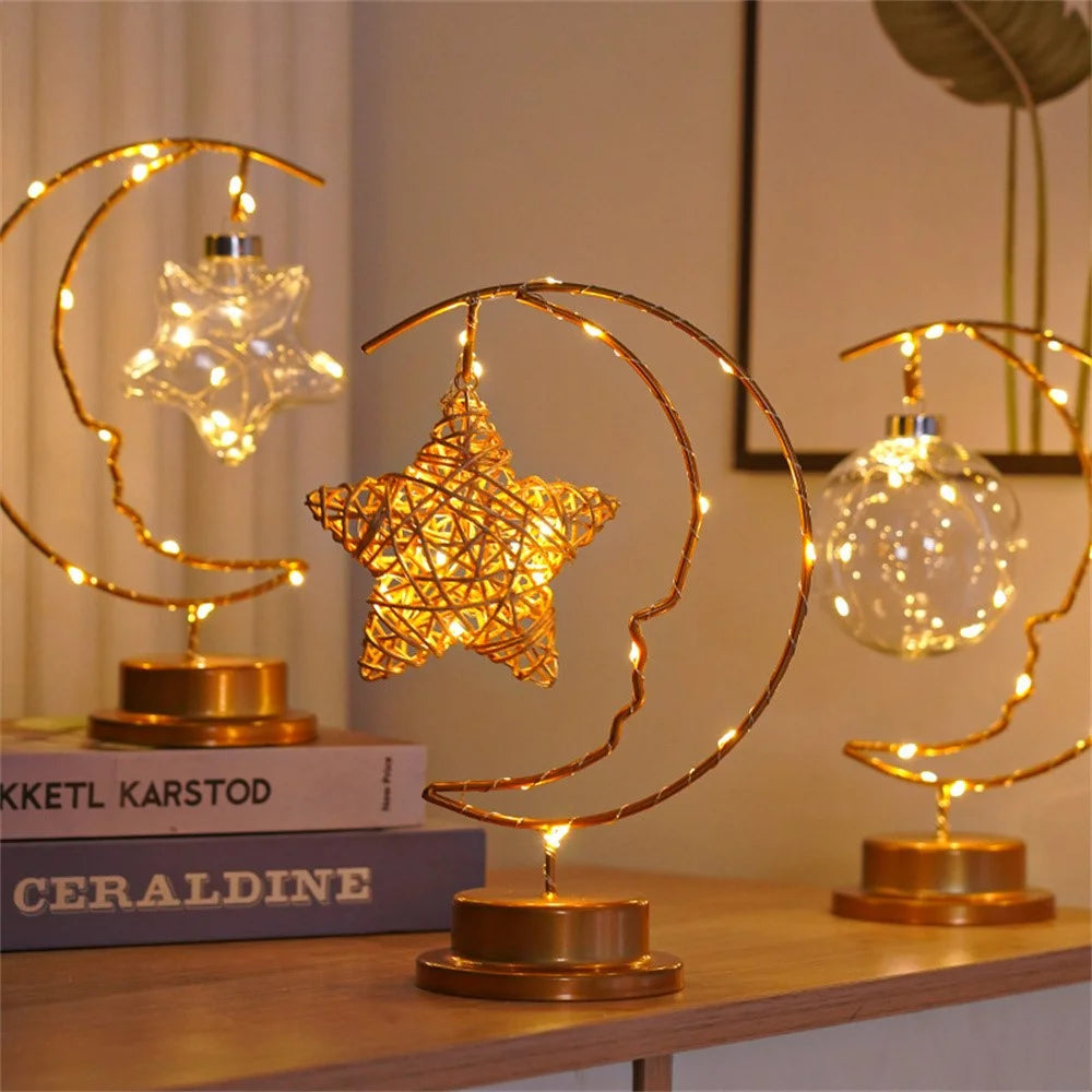LED Moon Shape Lamp Romantic Iron Desk Lamp Ambient Lighting Night Light - Plastic Balls - 4
