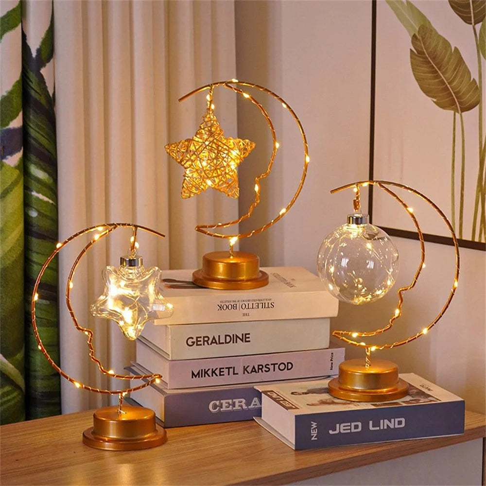 LED Moon Shape Lamp Romantic Iron Desk Lamp Ambient Lighting Night Light - Plastic Balls - 5