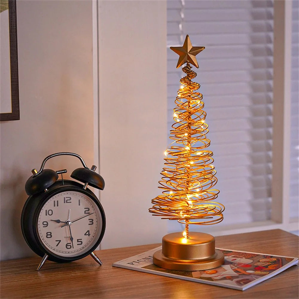 Table Top Tree LED Desk Lamp Battery Operated Christmas Tree Iron Lights Home Party Decor - Gold - 2