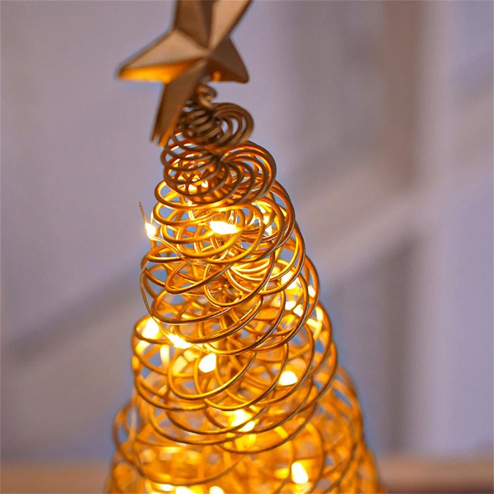 Table Top Tree LED Desk Lamp Battery Operated Christmas Tree Iron Lights Home Party Decor - Gold - 3