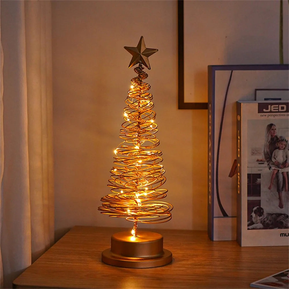 Table Top Tree LED Desk Lamp Battery Operated Christmas Tree Iron Lights Home Party Decor - Gold - 5
