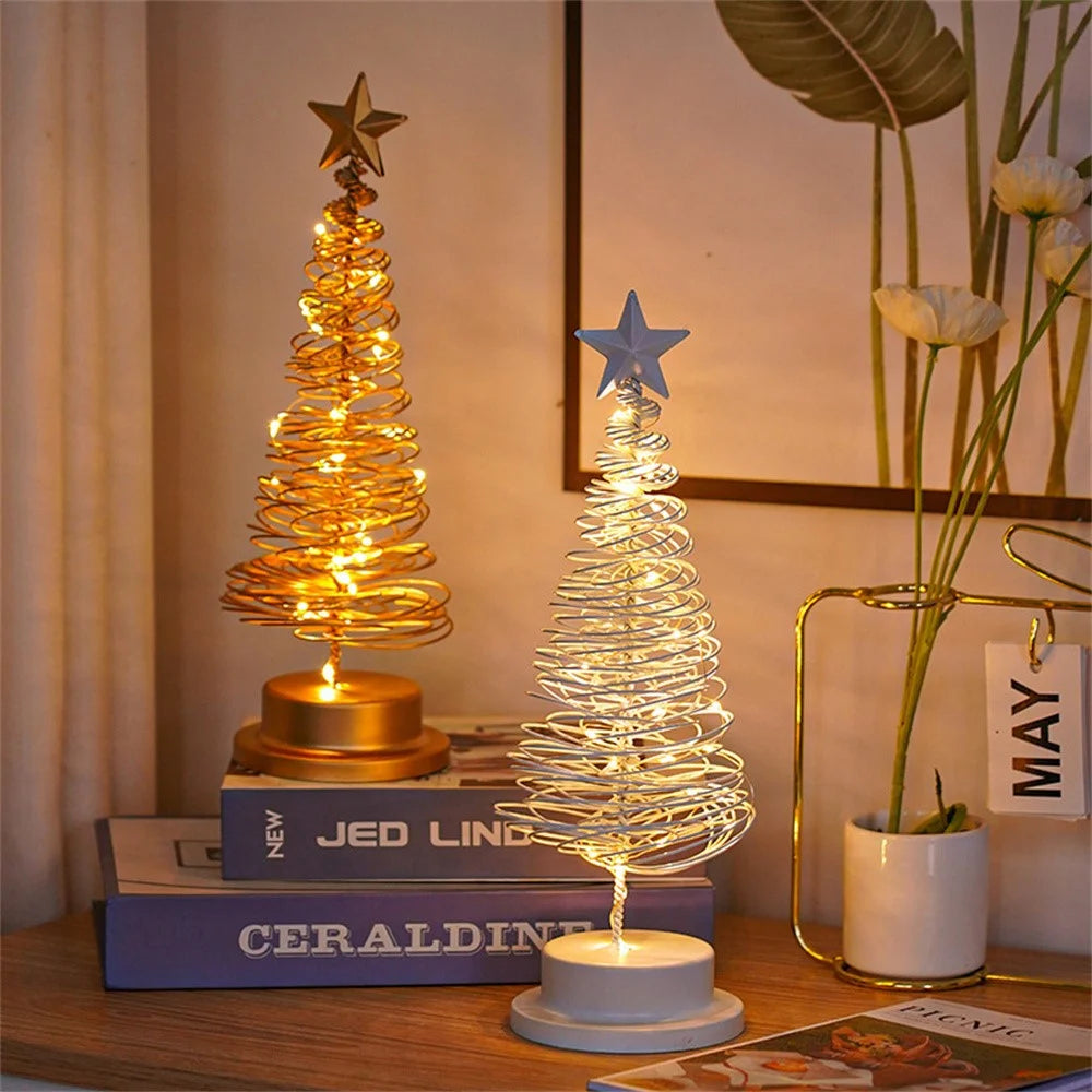 Table Top Tree LED Desk Lamp Battery Operated Christmas Tree Iron Lights Home Party Decor - Gold - 6