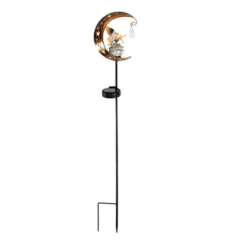 Moon Flower Fairy Design Solar Outdoor Iron Art Glass Ball LED Ground Light Lawn Garden Decor Light - 1