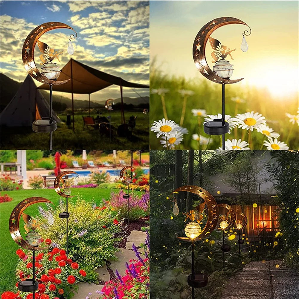 Moon Flower Fairy Design Solar Outdoor Iron Art Glass Ball LED Ground Light Lawn Garden Decor Light - 4