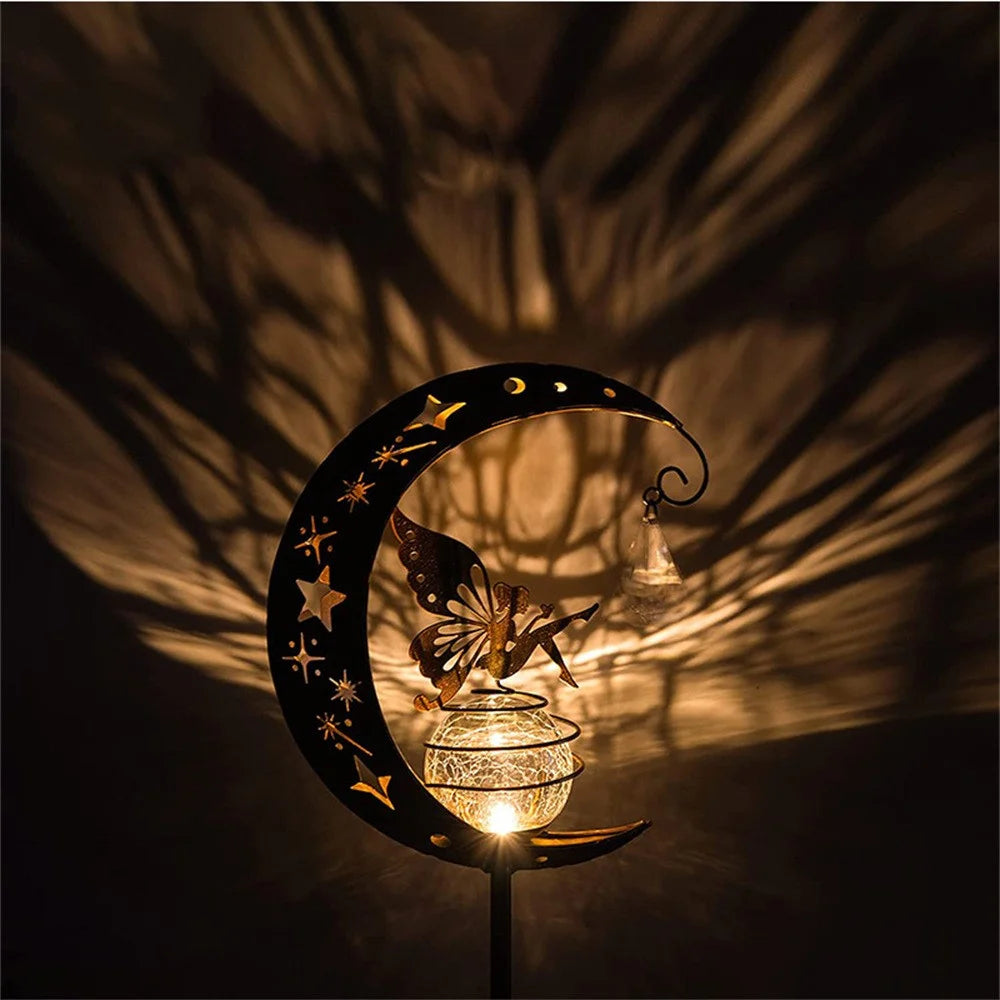 Moon Flower Fairy Design Solar Outdoor Iron Art Glass Ball LED Ground Light Lawn Garden Decor Light - 6
