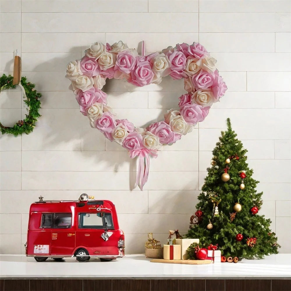 Rose Flower Garland Heart Shape DIY Artificial Rose Wall Hanging Decor for Wedding Festival - Deep Pink - 3