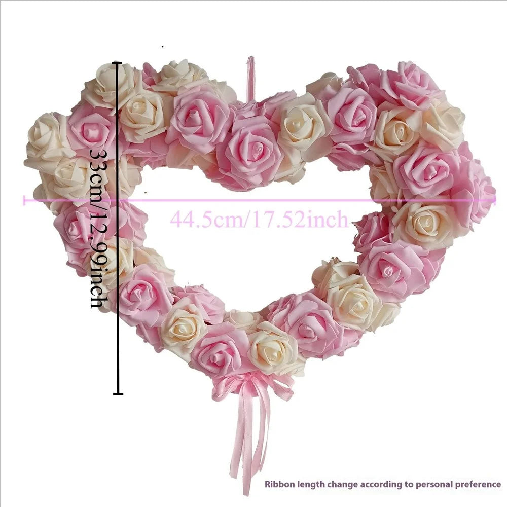 Rose Flower Garland Heart Shape DIY Artificial Rose Wall Hanging Decor for Wedding Festival - Deep Pink - 6