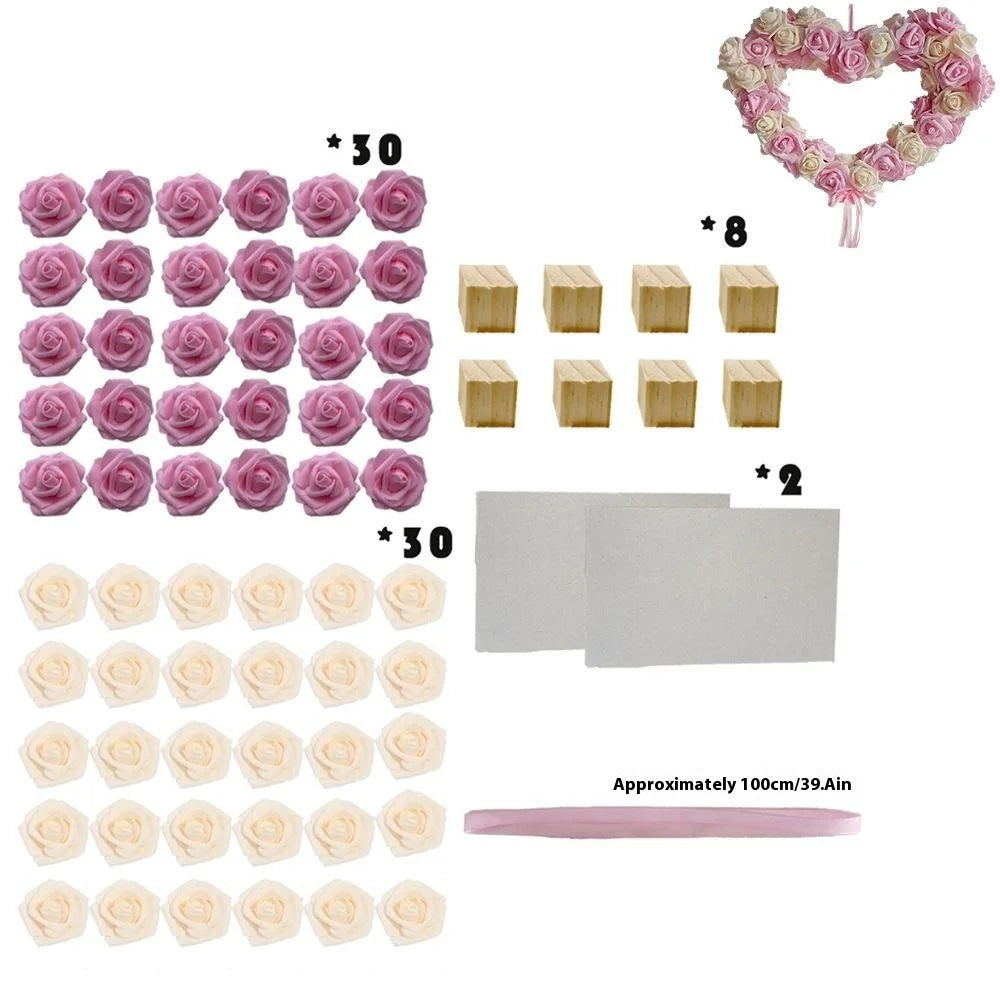 Rose Flower Garland Heart Shape DIY Artificial Rose Wall Hanging Decor for Wedding Festival - Deep Pink - 7