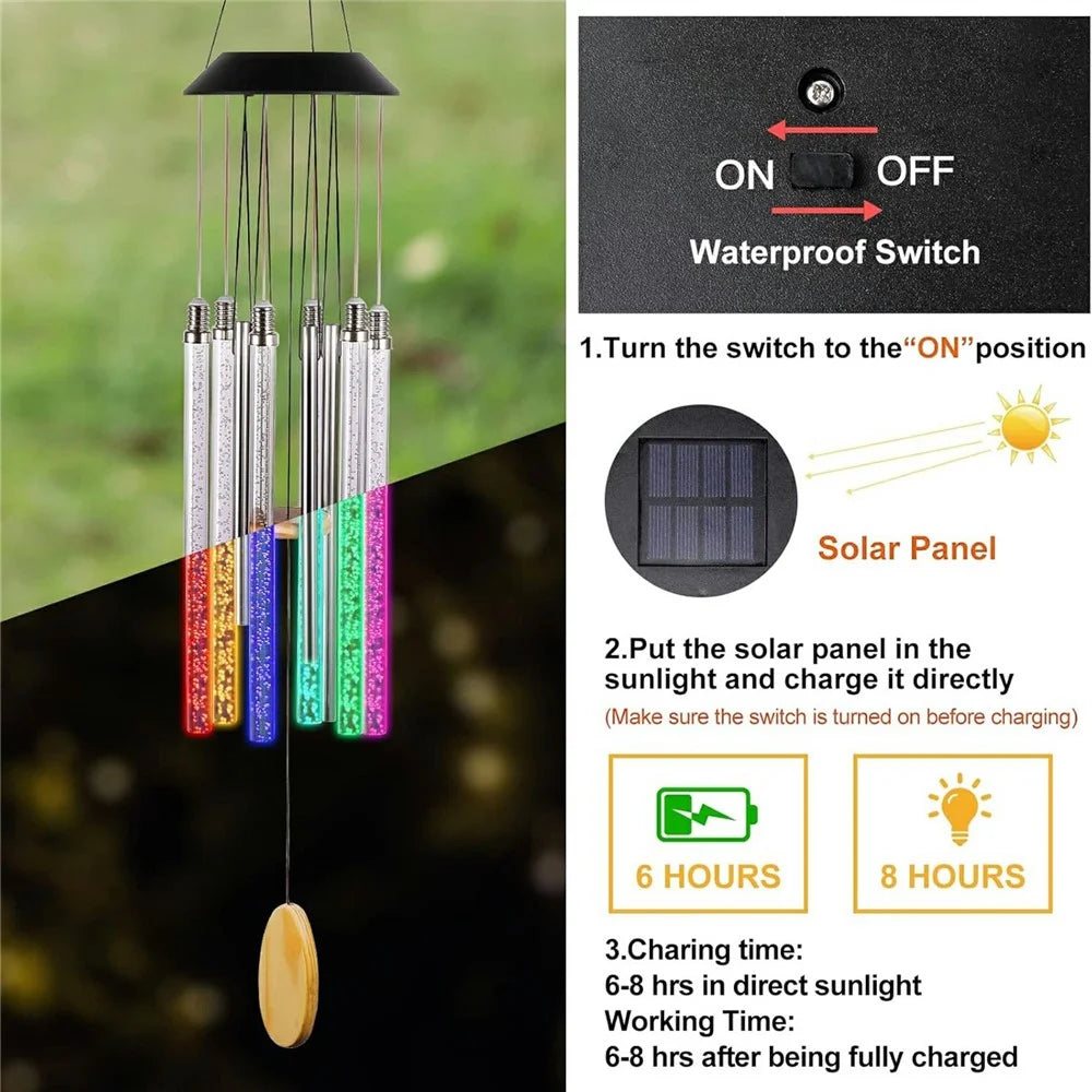 7 Color Changing LED Light Solar Powered Garden Yard Wind Chime Decorative Light - 2