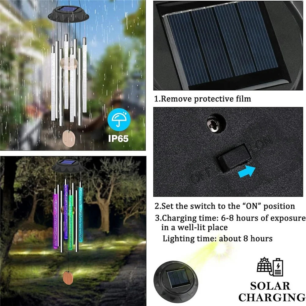 7 Color Changing LED Light Solar Powered Garden Yard Wind Chime Decorative Light - 3
