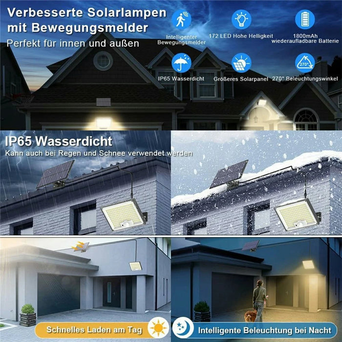 172 LED 300W Solar Powered Motion Sensor Light Outdoor Waterproof Smart Charging Wall Lamp - 5
