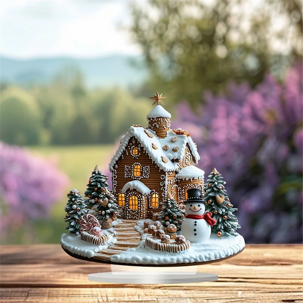 Christmas Garden Stake Statue Acrylic Waterproof Winter Gingerbread House Potted Plants Ground Plugs - 3