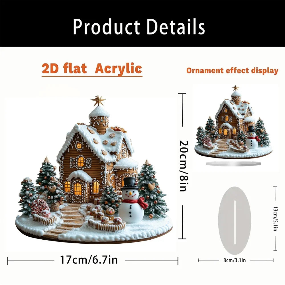 Christmas Garden Stake Statue Acrylic Waterproof Winter Gingerbread House Potted Plants Ground Plugs - 4