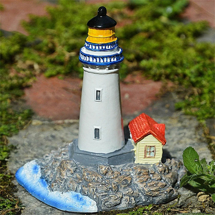 Mediterranean Style Small Lighthouse Ornament Micro Landscape Resin Craft - 2