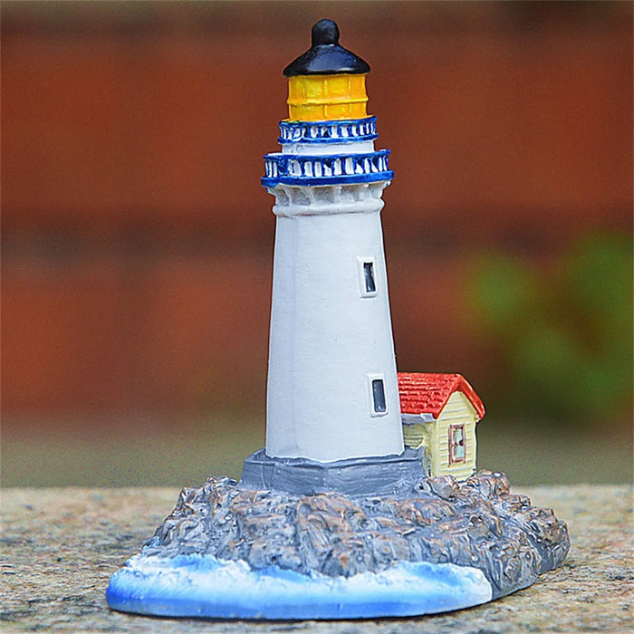 Mediterranean Style Small Lighthouse Ornament Micro Landscape Resin Craft - 4