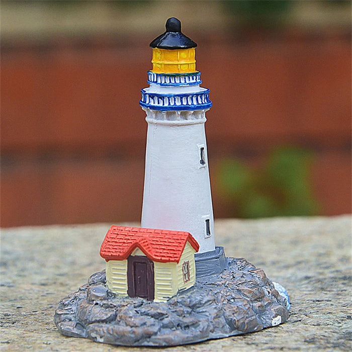 Mediterranean Style Small Lighthouse Ornament Micro Landscape Resin Craft - 5